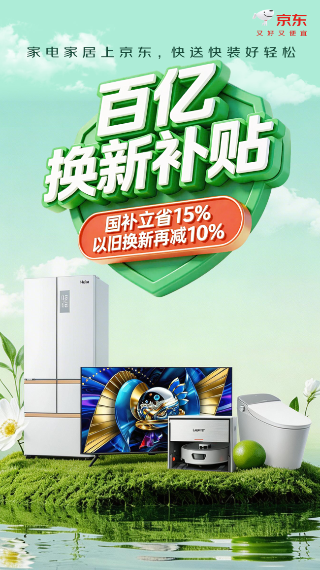 京东推出“百亿双补”计划，携手超百个家电家居品牌成立“超级换新联盟”