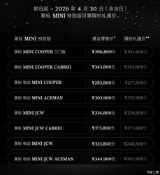 炸裂！黑标 MINI 特别版限时 21.78 万起，燃油/电动/JCW/敞篷任选，速抢