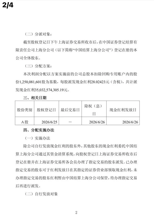 贵州茅台：每股分红超28元
