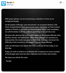 命运 2》遇冷，Bungie 重组缩减人力，直面未达预期困境，未来的走向引发玩家忧虑