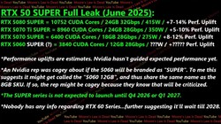 RTX 50 Super系列四款新显卡性能规格与价格曝光